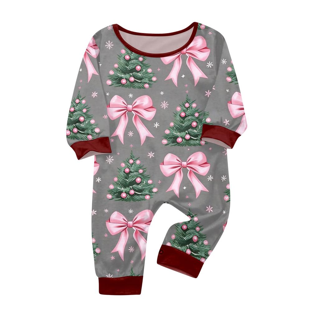 Parent-Child Matching Christmas Print Long Sleeve Neck Loungewear Set with Long Pants