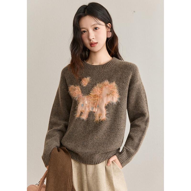 MISHOW Women's Faux Mink Pony Knit Pullover Sweater