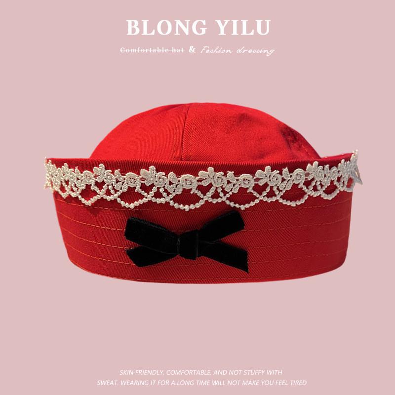 Sailor Hat With Bow Mesh Breathable Cotton For Summer And Spring Wear