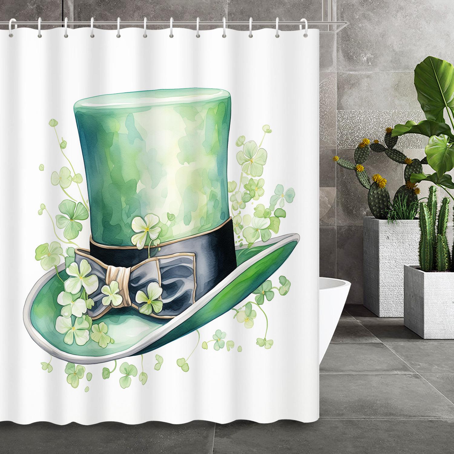 

Зеленая шляпа Четырехлистный клевер Растение Принт Шторка для душа с 12 крючками - Декор и аксессуары для ванной W90xH180cm