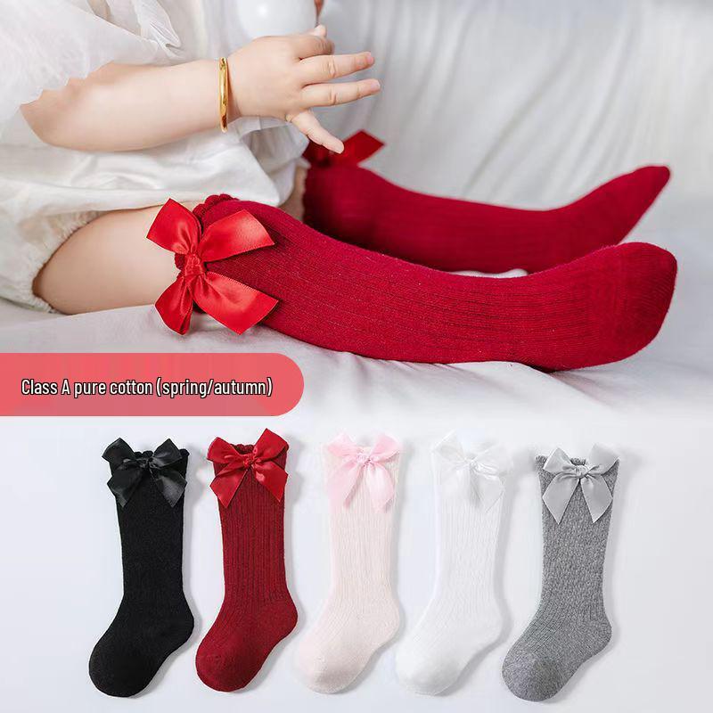 Baby Girl Mid-Calf Bowknot Socks - Red Infant Spring/Autumn Collection