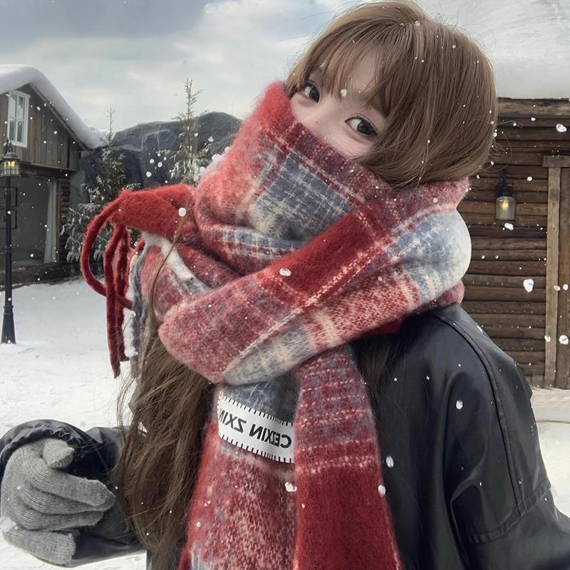 Autumn And Winter  Korean Plaid Scarf Women'S Thick Atmosphere Warm Student Shawl Neck Scarf