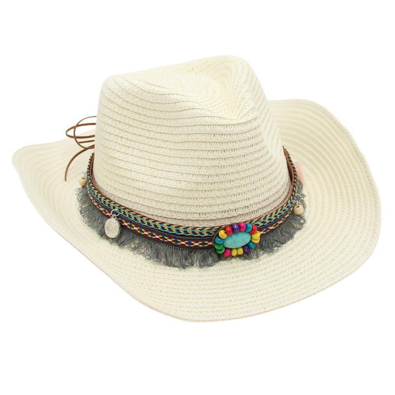 Western Cowboy Straw Hat Summer Sun Hat Beach Hat Ethnic Sun Hat Tibetan Curling