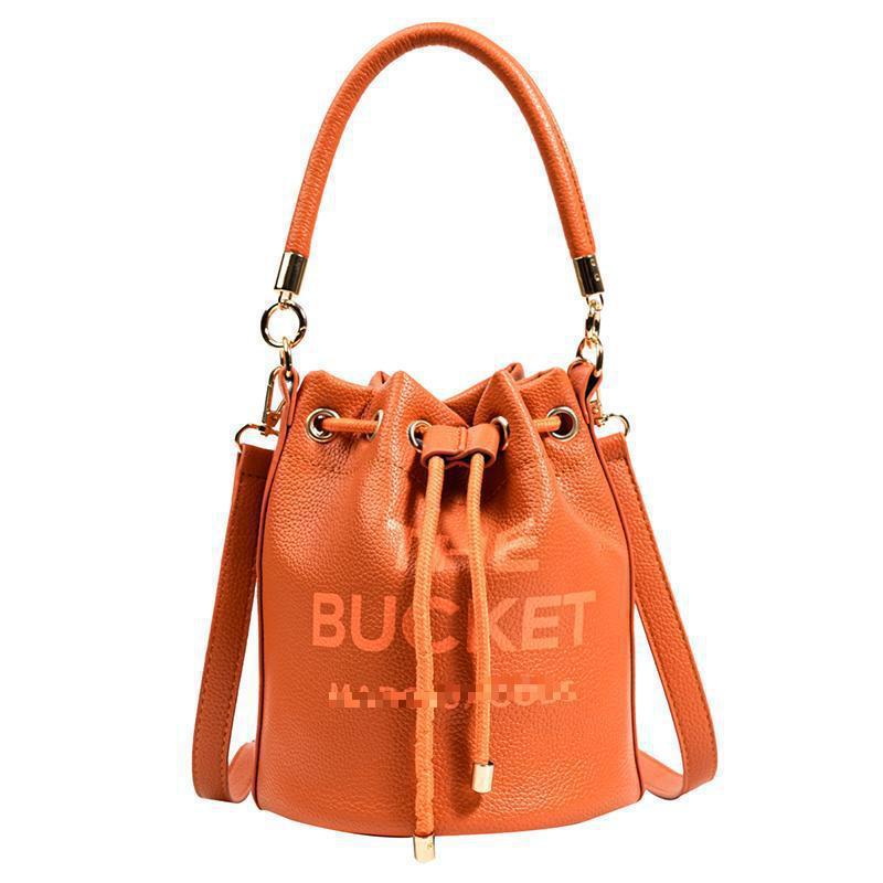ROBINE Leren Emmer Tas, 20x18x9cm Enkele Schouder Crossbody Tas met Meerdere Binnenvakken oranje
