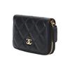 CHANEL Double C Logo Quilted Design Calfskin Coin Purse Women's Black