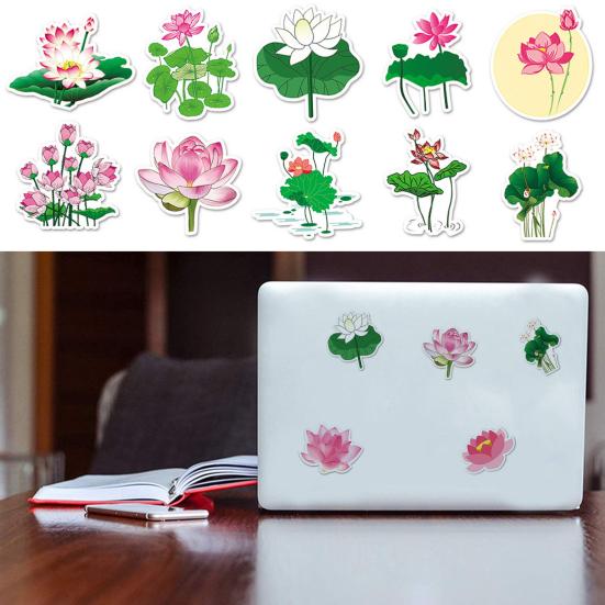 50 Stück Scrapbooking-Aufkleber, entzückender selbstklebender Lotus-Aufkleber ohne Rückstände, für Laptop, Telefonabdeckung, Schulbedarf