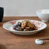 EAST stůl Hlavní jídlo Červené Japonské Bezpečný talíř vyrobený v mikrovlnné troubě, Ručně malovaný obraz, 24 cm, Nádobí, 16-020, Japonsko,