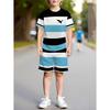 Boys Clothes Simple Striped 3D Printed Short Sleeve T-Shirt Sets Loose Casual Summer Outdoor Quick Drying Children's Clothing