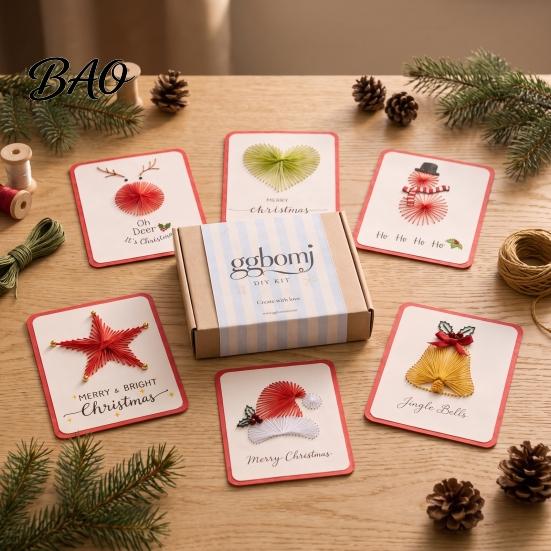 Personalized Christmas Gift Cards Merry DIY Card Kit, Embroidery Stitching Greeting Handmade Making Supplies Set with Tree Design, Beginner-Friendly
