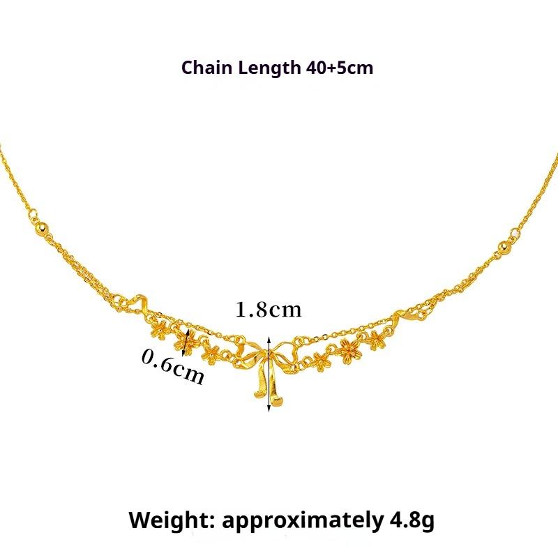 Light Luxury Style Flowery Bow Necklace Cross-border Vietnamese Sand Gold Clavicle Necklace Women's Trendy Necklace