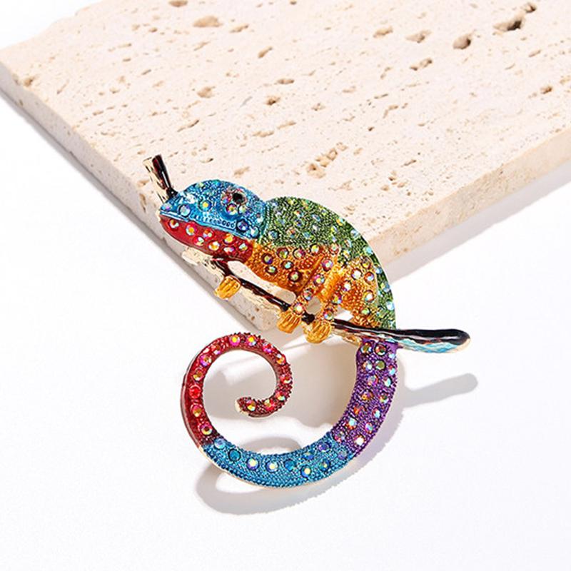 Chamäleon Tier Eidechse Broschen Pins Mehrfarbiger Schmuck Kreatives Geschenk für Frauen Mode Büro Outfit Highlight