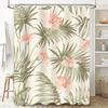 Vibrant Floral Bath Curtain Modern Bathroom Decor With Green Leaves And Pink Flowers For Home Use
