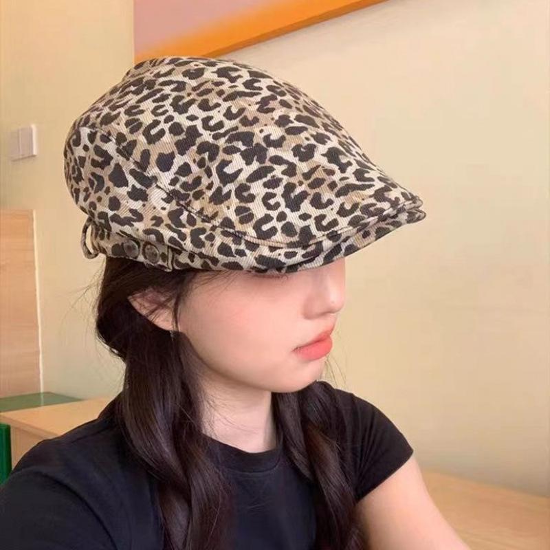 Niche Babes Ins Leopard Print Forward Hat Women's Hat Subculture Cap Retro Fashion Versatile Beret