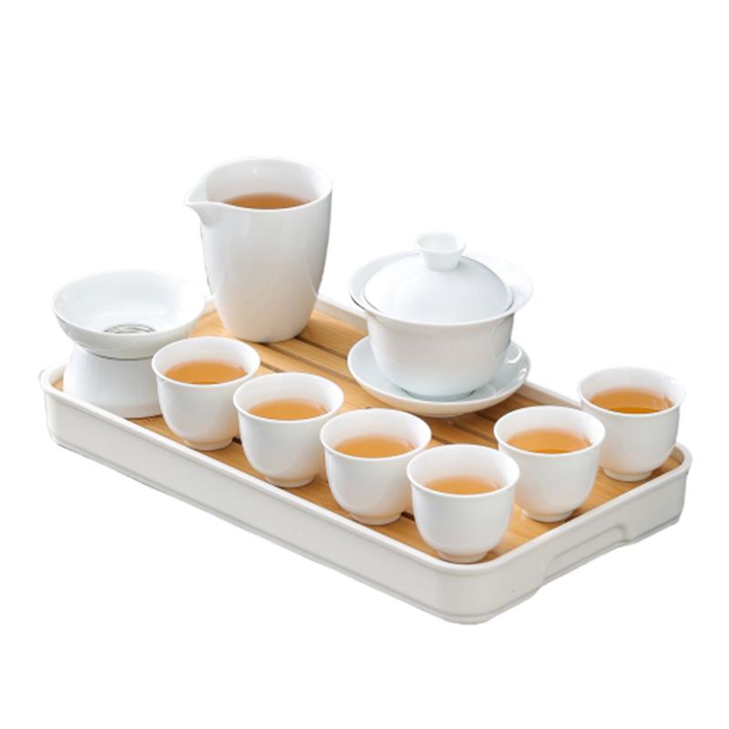 Ceramic Gongfu Tea Set Yuxi White Porcelain Tea Pot Cover Bowl And Tea Cups Set for Home Office Tea Brewing