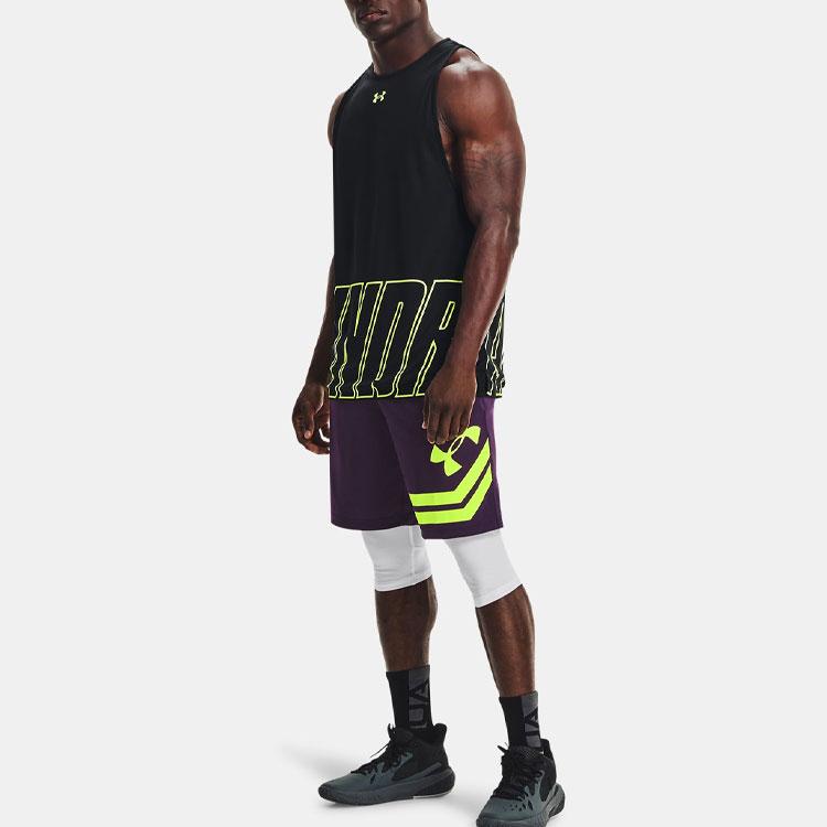 Under Armour Baseline Letter Casual Basketball Breathable Loose Tank Top Men tops Black Green 1361899-002