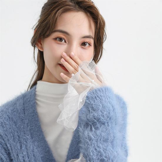 1 Fake Pair Cuff Yousheng Faux Pearl Decoration Detachable Charming Decorative Chiffon Women Girls Fake Sleeves Sweater Accessories