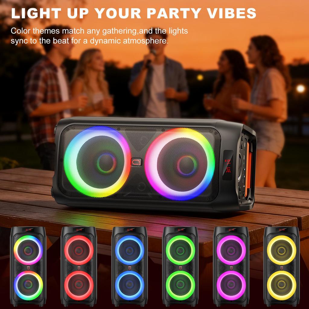 Karaoke Machine, Dual 8" Subwoofer Big Bluetooth Speaker with 500W Peak Power, PA System with DJ Light, Rolling Wheels and Trolley