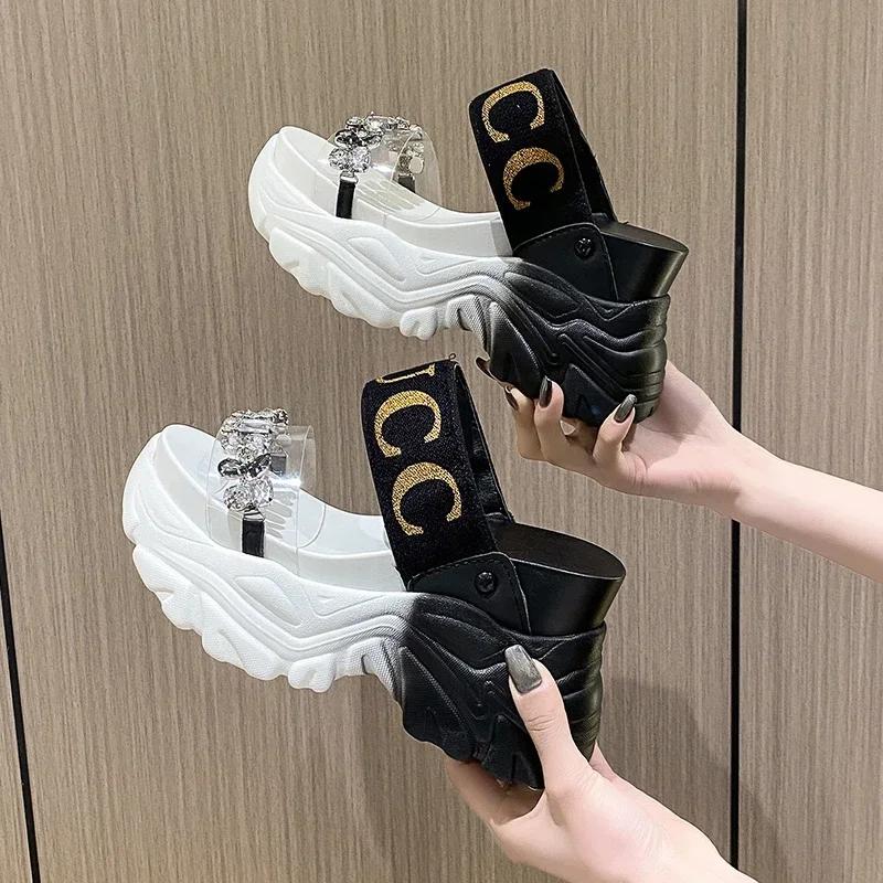 2021 New Summer Fashion Women Wedges Sandals Beach Casual Woman Platform Open Toe Shoes Ladies All-match Rhinestone Sandals