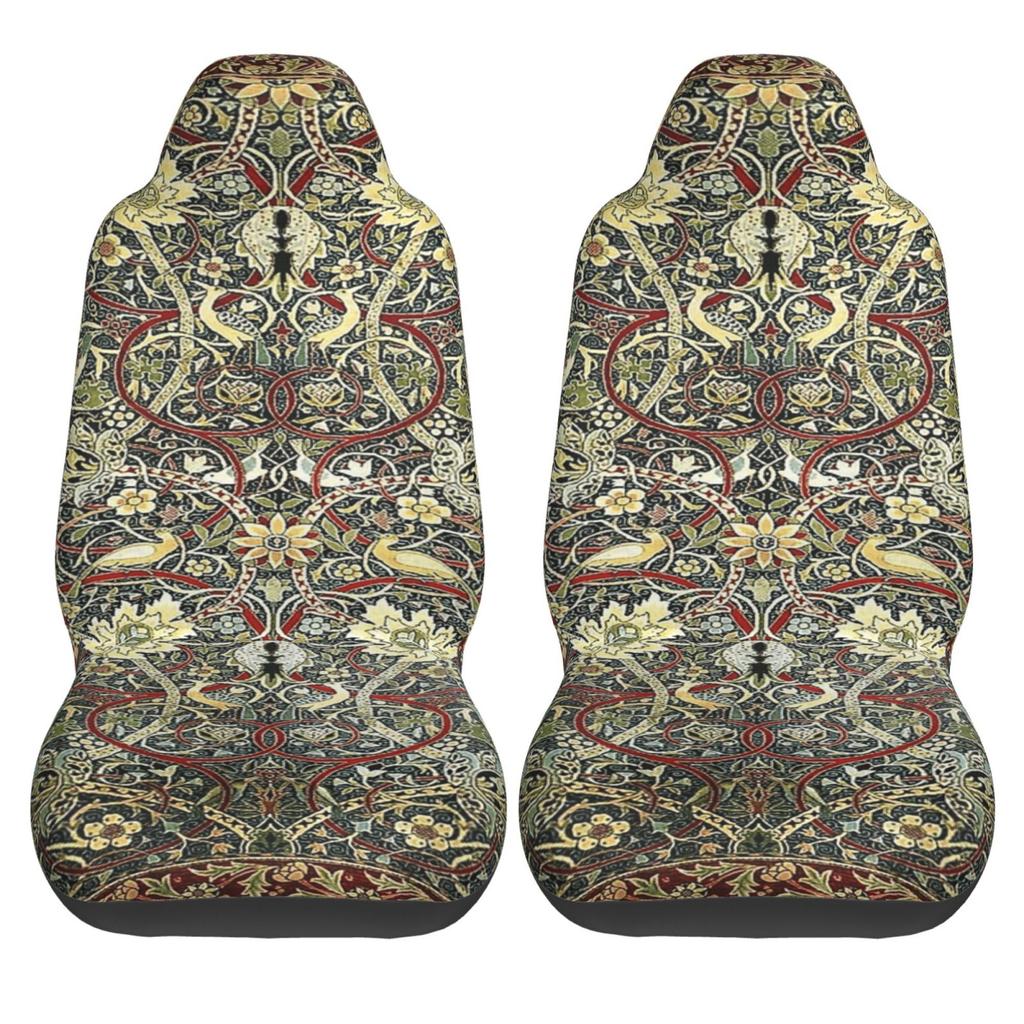 Bohemian Vintage Floral Print Car Seat Covers Set of 2 Front Bucket Seat Protector Accessories Universal Fit Most Cars Trucks
