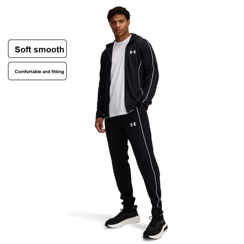 Under Armour Dres Logo Bluza z kapturem Długi rękaw Top Slim Wygodny Modny Długie spodnie Zestaw casualowo-sportowy Męskie Dresy Czarne 1390152-001