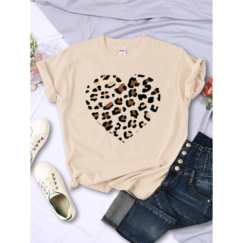 Sommer Rundhals 3D Leopard Herz Print Top Modische Lässige Kurzarm Damen T-Shirts