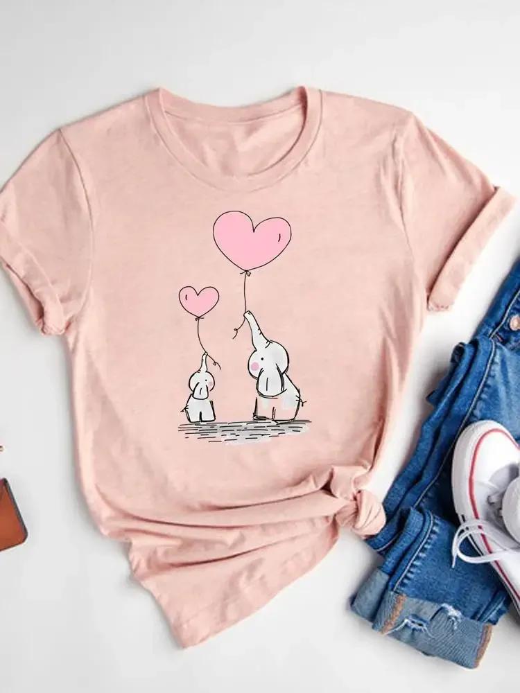Women's Watercolor Love Heart Print T-Shirt Short Sleeve Tee Basic Clothing Summer Top Graphic Clothes Sweet Fashion