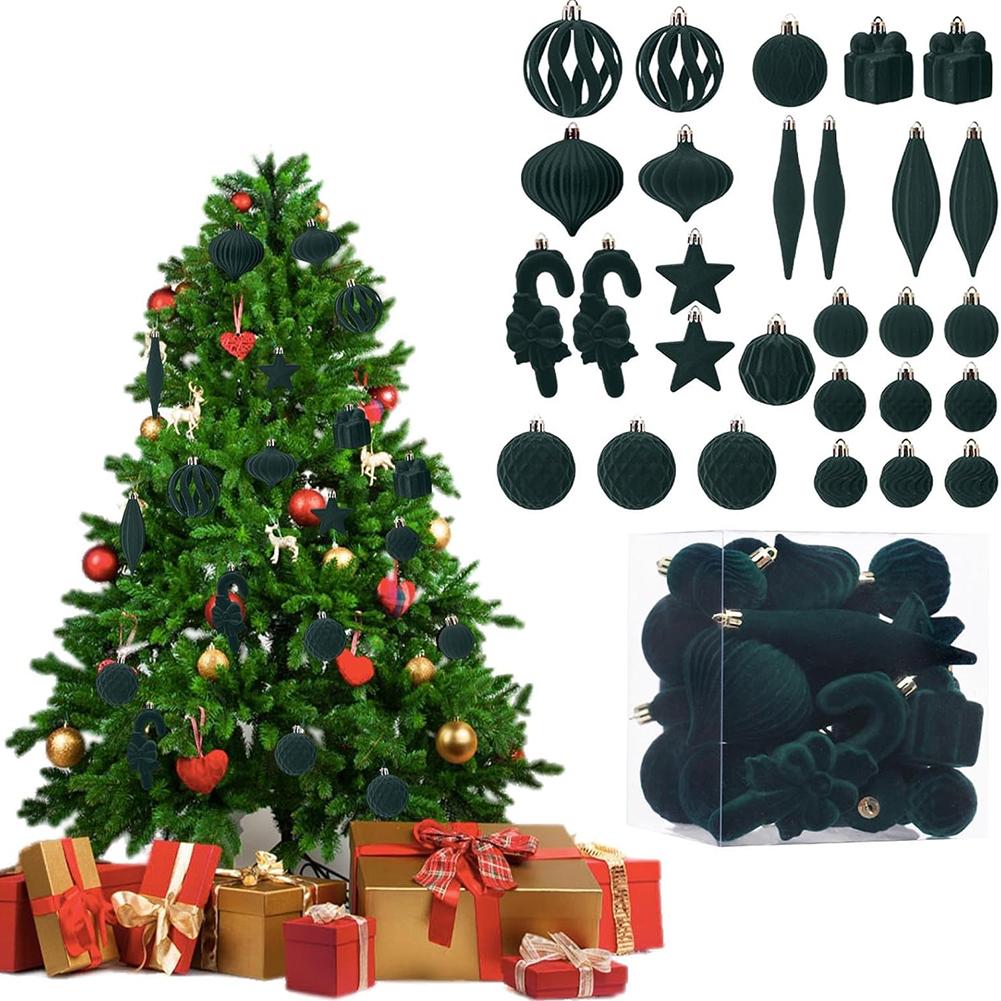 Velvet Christmas Ornaments Set 28 Pcs - Festive Holiday Decor With Assorted Styles For Tree, Table Centerpiece And Home Display