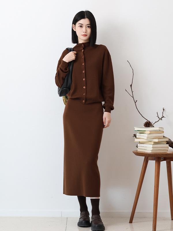 Damen Winter 2025 Pflegeleichter Woll-Cardigan & Langrock Set
