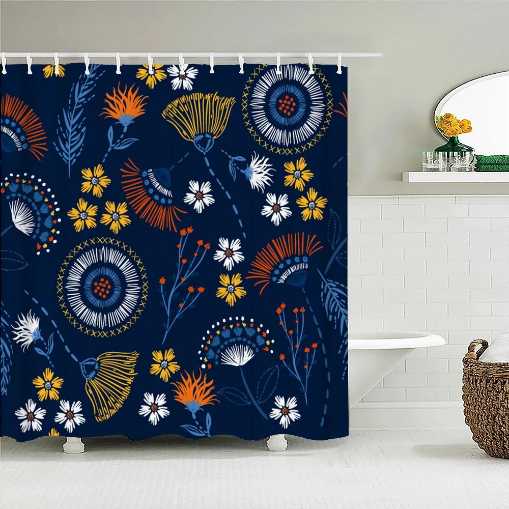 Flower Butterfly Tulip Bath Curtain Waterproof Fabric Shower Curtains Floral Leaf Bathtub Screen for Bathroom Home Decor