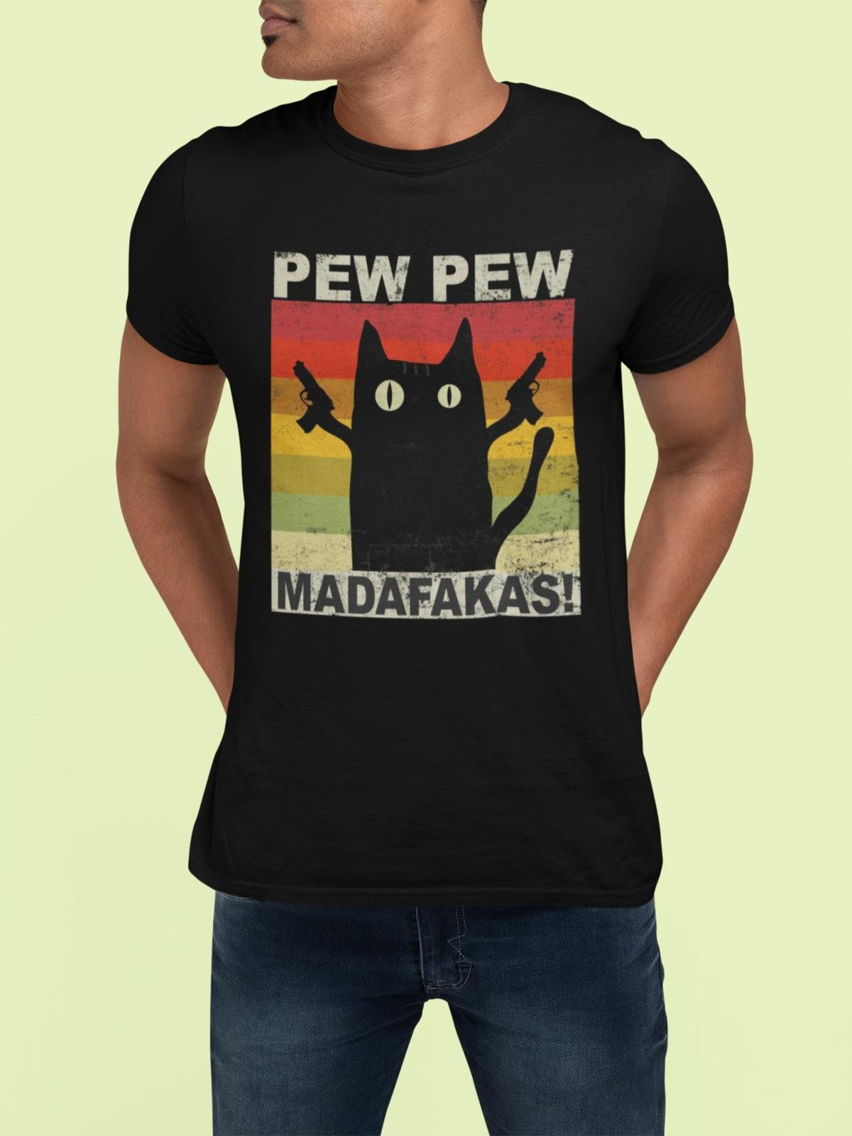 PEW PEW MADAFAKAS - Funny Retro Mens Organic Cotton T-Shirt Mens Womens Tees Top M