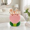 Office Desk Accessories for Women Tulip Makeup Brush Holder, Resin Cosmetic Organizer Vanity Desk, Cute Flower Pen Floral Stationery Cup