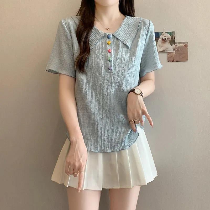 Plus Size Women's Summer Fashion Fashion Sweet Colorful Button Short-sleeved T-shirt Women