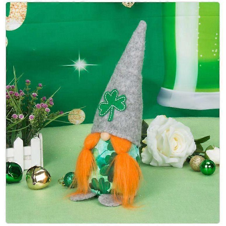St. Patrick's Day Gnome Decoration  Green Clover Spring Plush Doll Handmade Swedish Gnome Elf Dwarf Cute Bunny Shape Doll Home Decoration Ornaments F