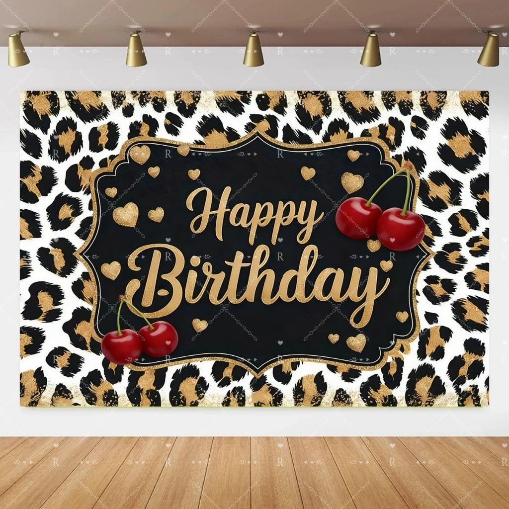 Pink Cherry Leopard Theme Birthday Party Decoration Plate Cup Balloon Banner Sexy Women Girls Shiny Photography Background Gifts