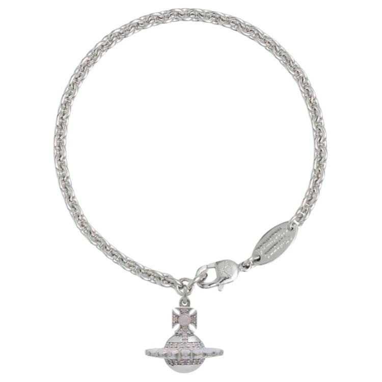 Vivienne Westwood Cubic Zircon 3D Effect Saturn Pendant Design Bracelet Unisex Silver/Milk Pink jordana-bracelet