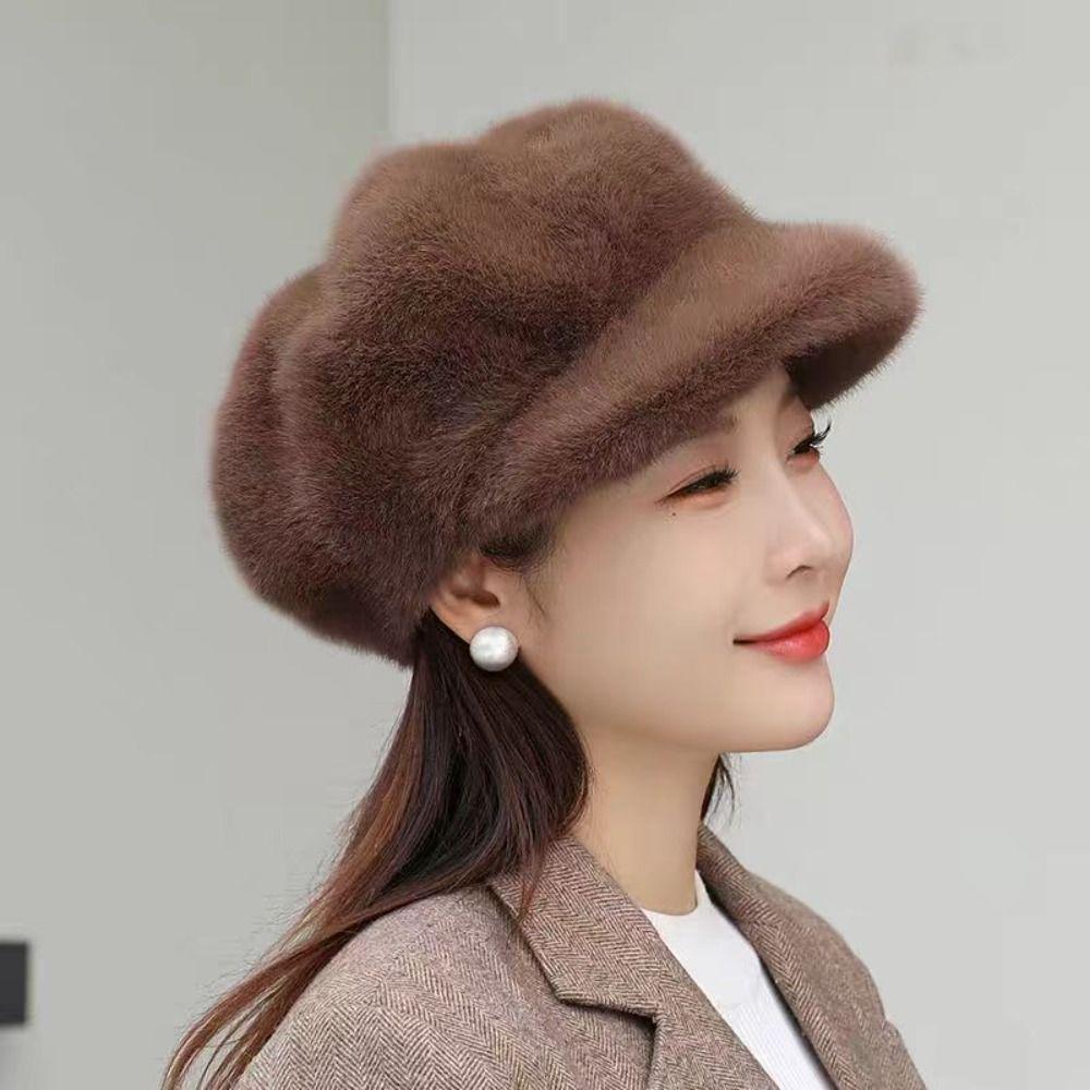 Imitation Mink Plush Thick Warm Hat Protection From Cold Winter All-match Hat Fashion Women Beret