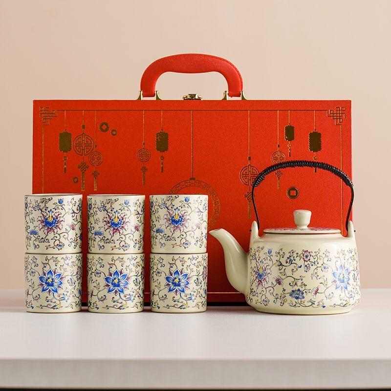 

Lufenglai Ceramic Tea Set with Beam Handle Teapot (1 Pot, 6 Cups)