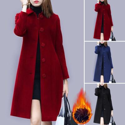 Lady Fall Winter Woolen Coat Turn-down Collar Single-breasted Loose Mid Length Thick Keep Warm Overcoat for Commuting Dating Travel