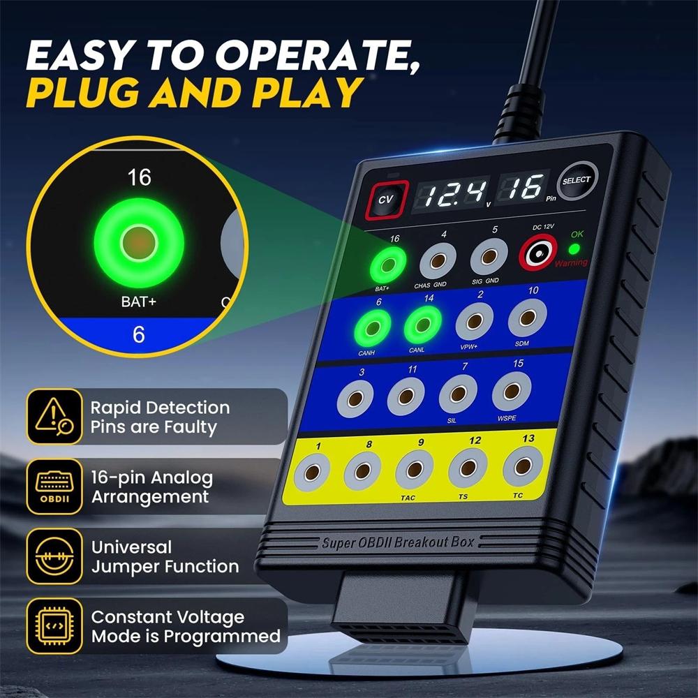 OBD2 Breakout Box Auto OBDII Protocol Detector 16-Pin CAN Bus Test Breakout