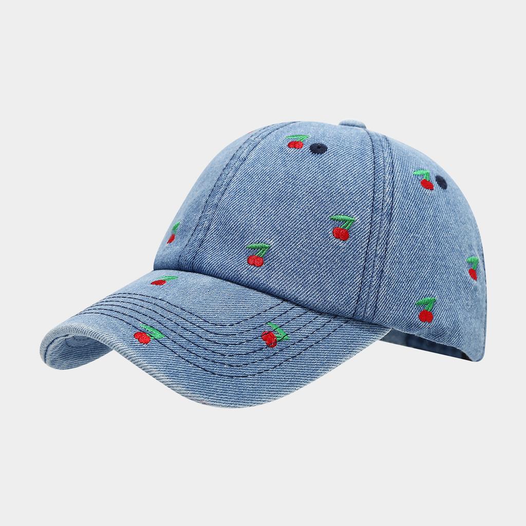

Cherry Embroidered Denim Baseball Cap With Adjustable Strap For Casual Men Women Spring Autumn DarkBlue