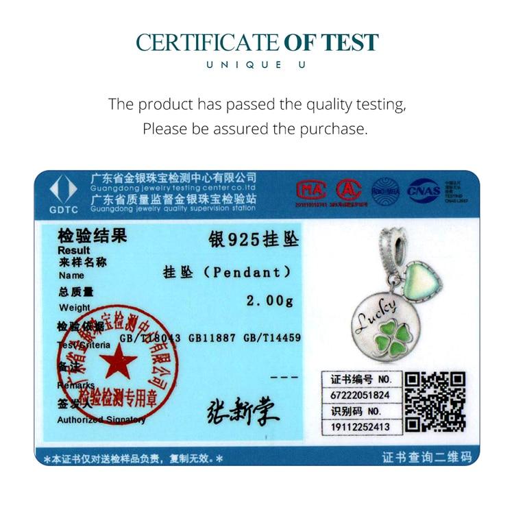 Bamoer 925 Sterling Silver Four-leaf Clover Hanging Bead Green Heart Pendant Charms for Women Bracelet DIY Fine Jewelry