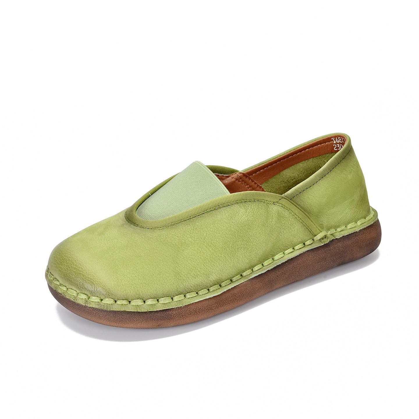 

Johnature Genuine Leather Flat Shoes Comfortable Soft Soled Loafers Retro Round Toe Women s Slip-on Shoes 35 зелений