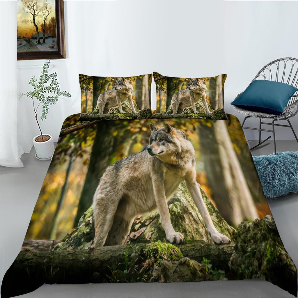 Bedding Two- Or Three-Piece Polyester Ferocious Wolf Digital Print