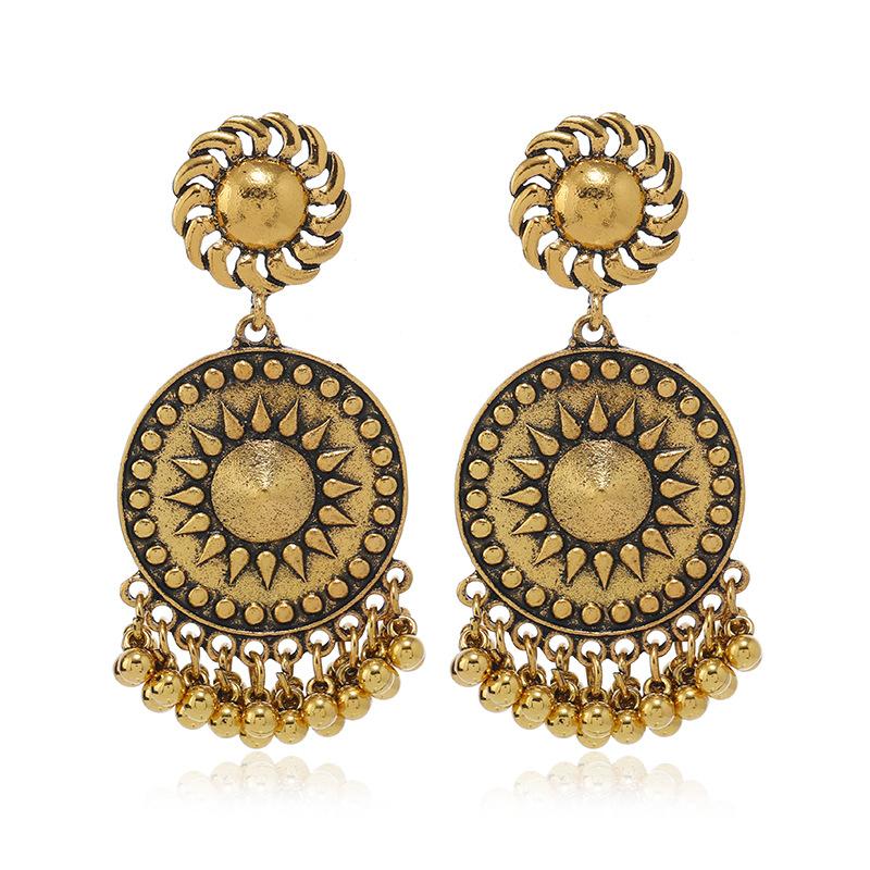Vintage gold earrings belly dance performance tassel circle pendant accessories