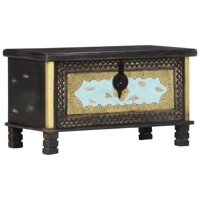VidaXL Coffre de rangement Noir 80x40x45 cm Bois de manguier massif