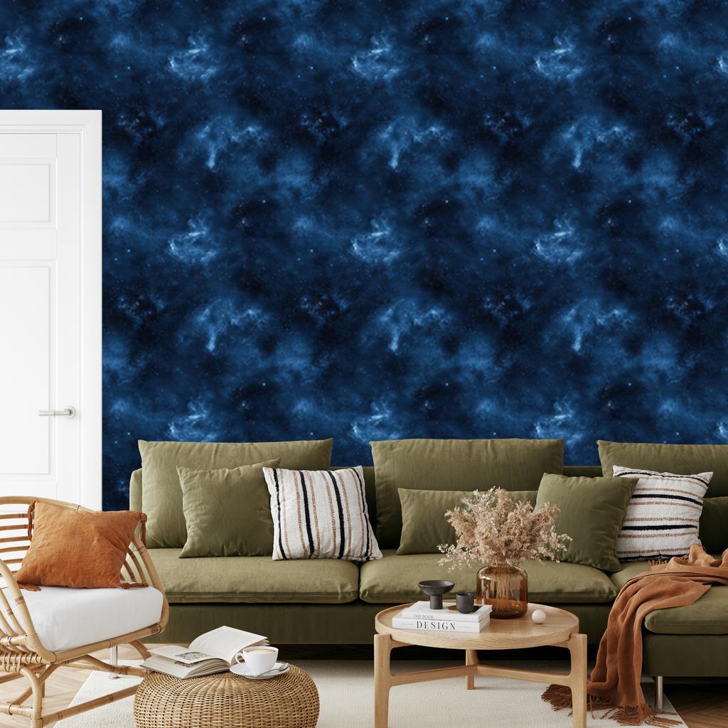 Watercolor Galaxy Navy Blue Wallpaper, Subtle Detail 50x1000