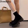 Vintage Platform Heel Women Ankle Boots Fashion Autumn Winter Slip On Short Booties  De Mujer
