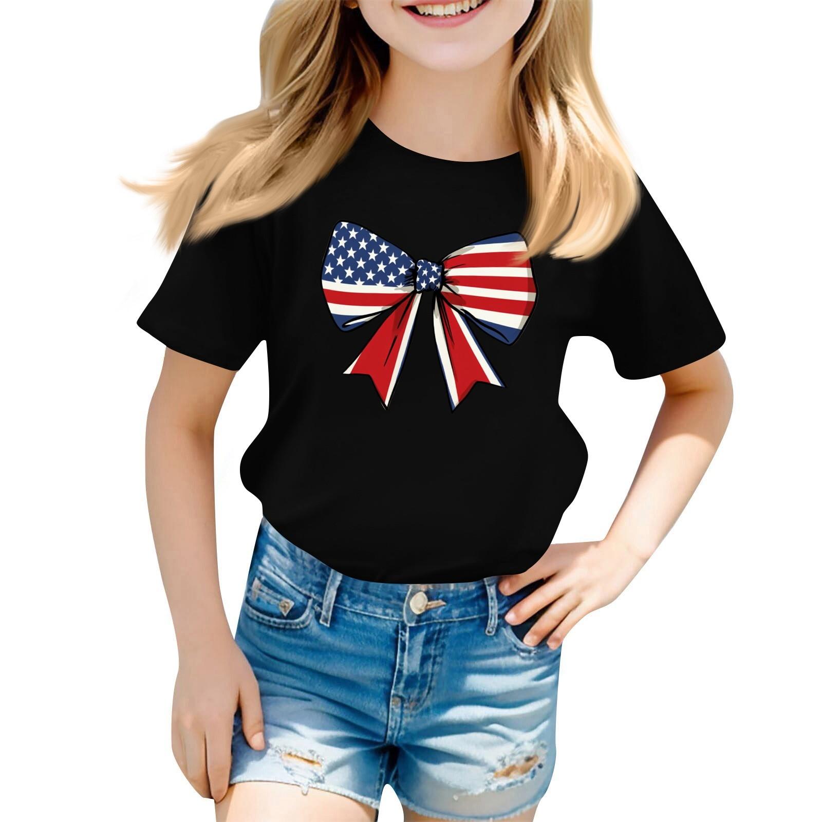 

Children s Printed Short Sleeved Round Neck Casual Comfortable Loose Lightweight Top 140 чорний