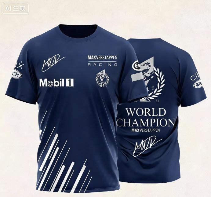 Boy 3D T-shirt Max Verstappen Racing Theme T-shirt with World Champion Logo & Signature for Racing Fans Daily Wear