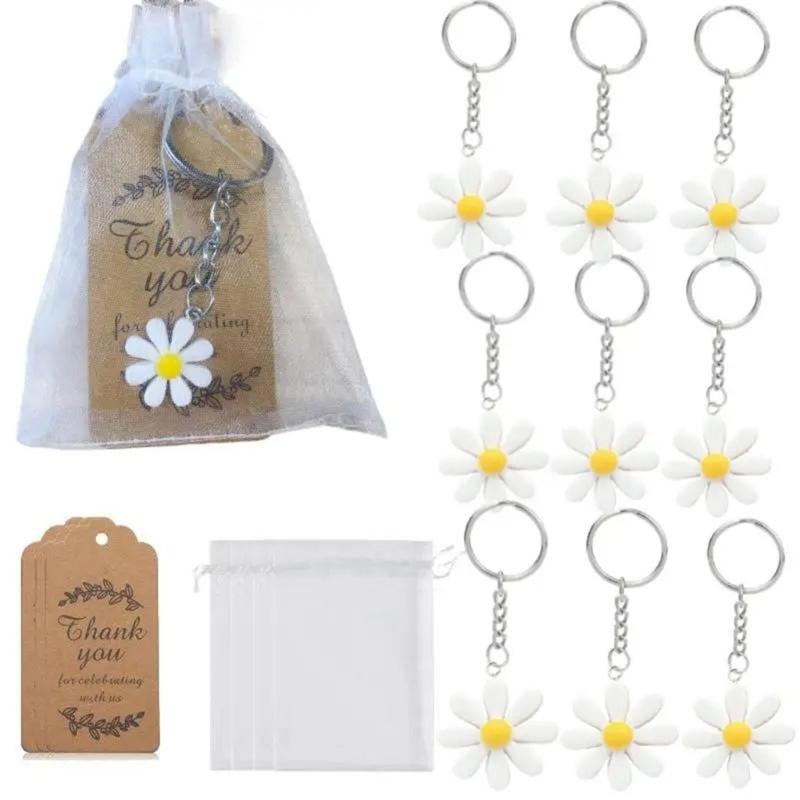 30 Pieces Daisys Keychain Set with Thank You Cards and Organza Bags for Appreciation Gifts Party Favors Birthday Present